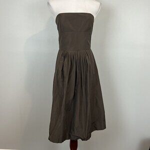 Theory Brown Strapless Dress Honey Pleated Size 8 Runs Small